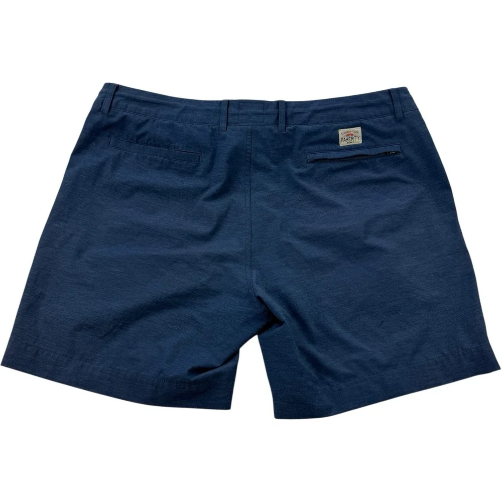Faherty Blue Drawstring All Day Shorts Cotton Spandex Zipper Pocket Men's 38x7